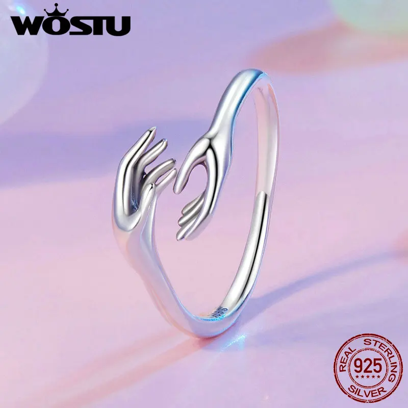 WOSTU-Anillo de Plata de Ley 925 para mujer, sortija de abrazo de mano guardián, amor infinito, apertura, sortija apilable para fiesta, joyería fina, regalo