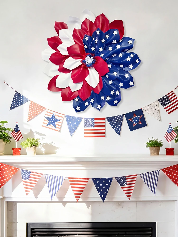 16 Inch Patriotic Wreaths for Front Door Red White and Blue Wreath American Flag Theme Garland for Independence Day Decorations