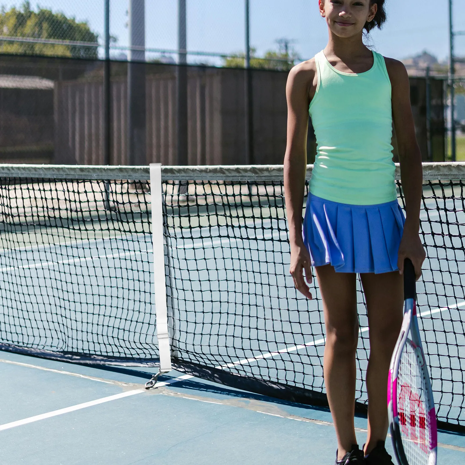 

Портативный регулируемый ремень для теннисной сетки с прочной пряжкой для быстрой установки и регулировки высоты, для использования на открытых и закрытых кортах