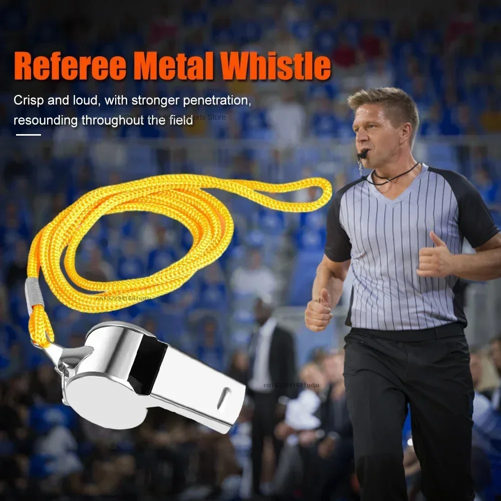 Portable Loud Crisp Sound Whistle Metal Whistle with Rope Survival Whistle Multipurpose for Soccer Football Basketball Training