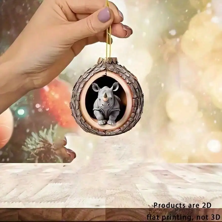 

1 Classic Crystal Rhinoceros Hanging Decoration with Wooden Frame&Gold String, for Home, Car & Keychain,Multi-Purpose Triple-Use