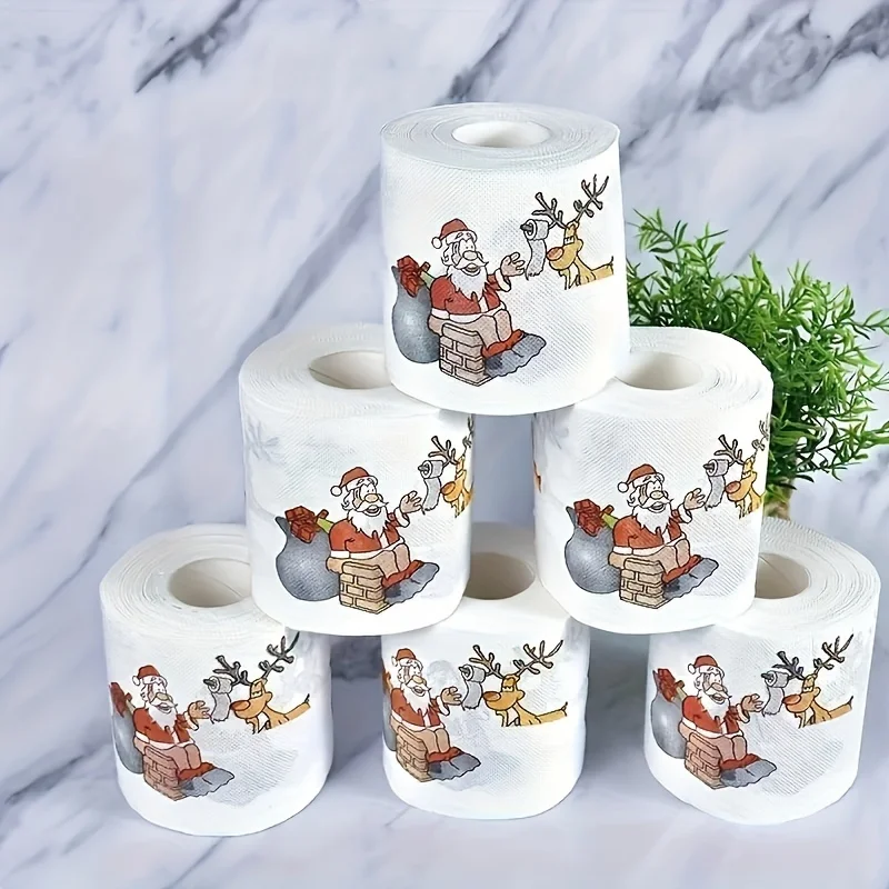 Papel higiénico con patrón de Papá Noel de 3 piezas y 24 m —— Hogar, elección perfecta para decoraciones navideñas como restaurantes y regalos de Año Nuevo