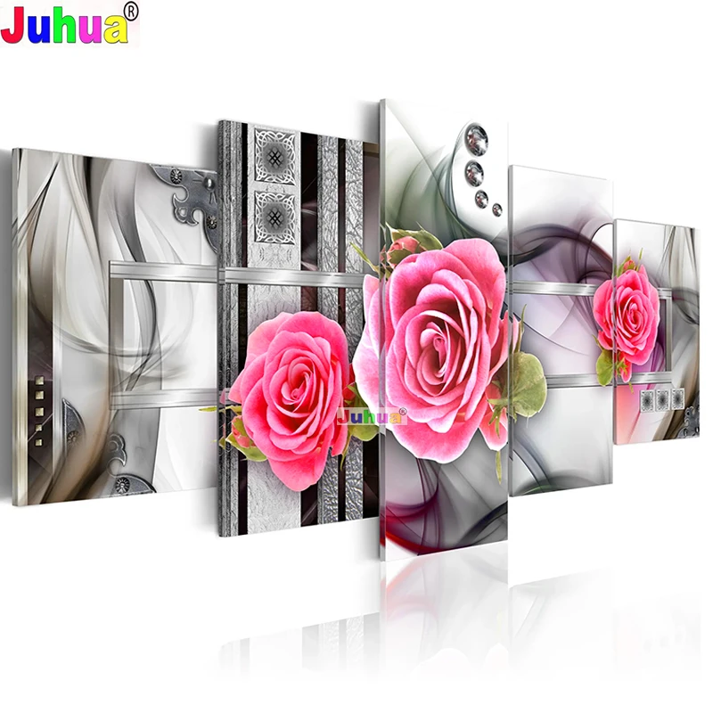 

Красная роза 5D DIY Алмазная картина Вышивка крестиком Полная круглая квадратная дрель Астрактная вышивка Мозаика 5-панельная картина Декор Новый 2024