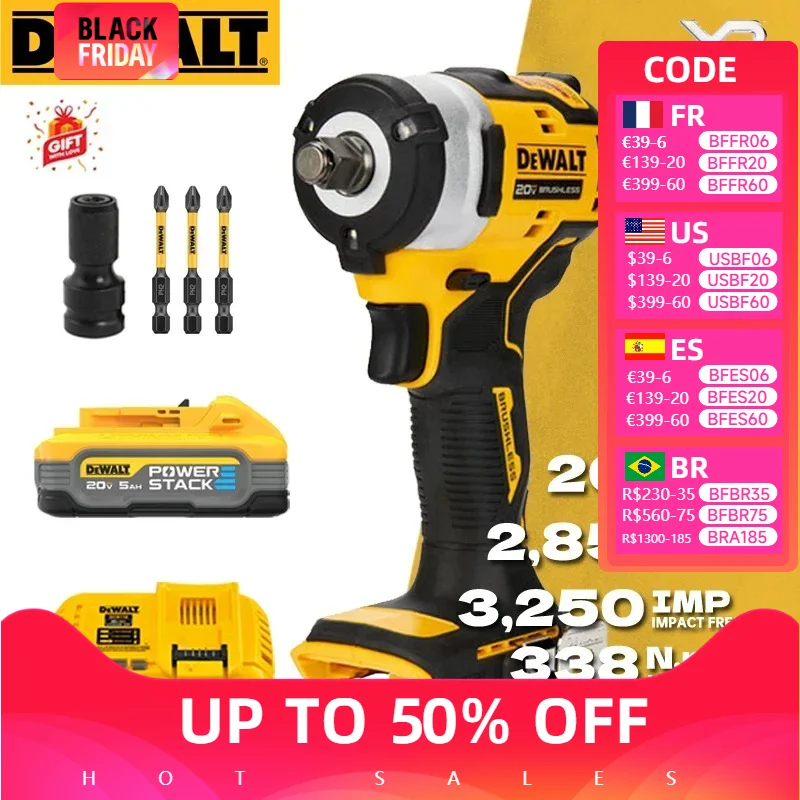 DEWALT DCF911 Impact Wrench 20V Lithium Battery DCB118 DCB1104 Charger High Torque 380 N.m Brushless Motor Dewalt Power Tools