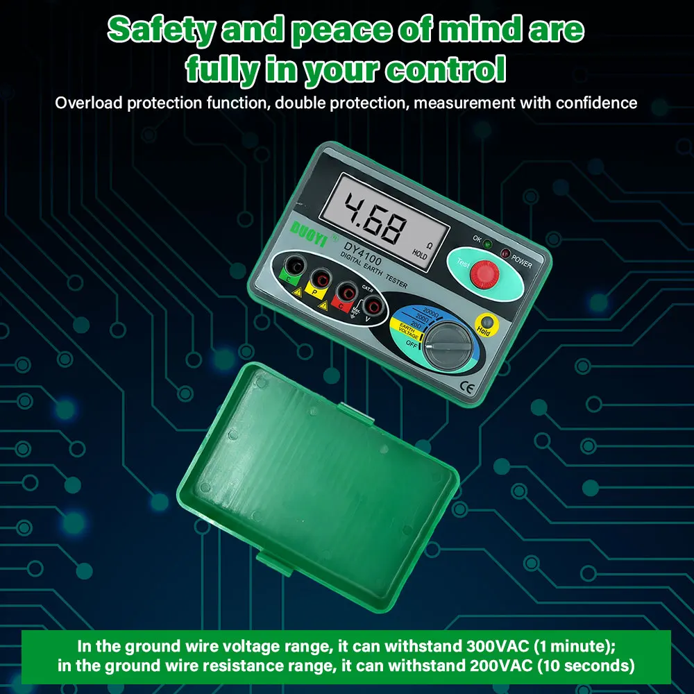 

Цифровой измеритель сопротивления заземления DY4100 (мегаомметр) 0-2000 Ом, прибор для проверки сопротивления, тестер для электриков