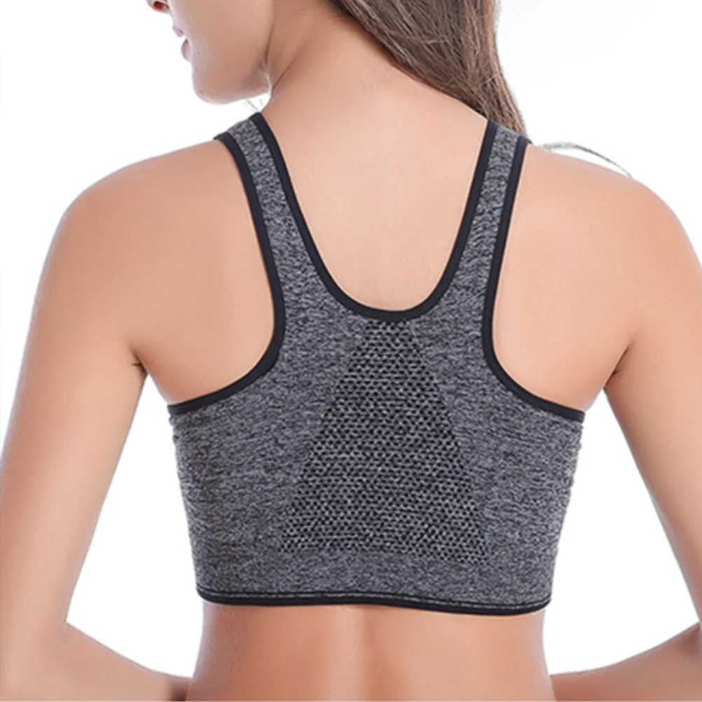 

Women's Front Zipper Wirefree Sports Bra Xl Gray Shockproof Padded Push Up Running Gym Yoga Support Bra Support Bras