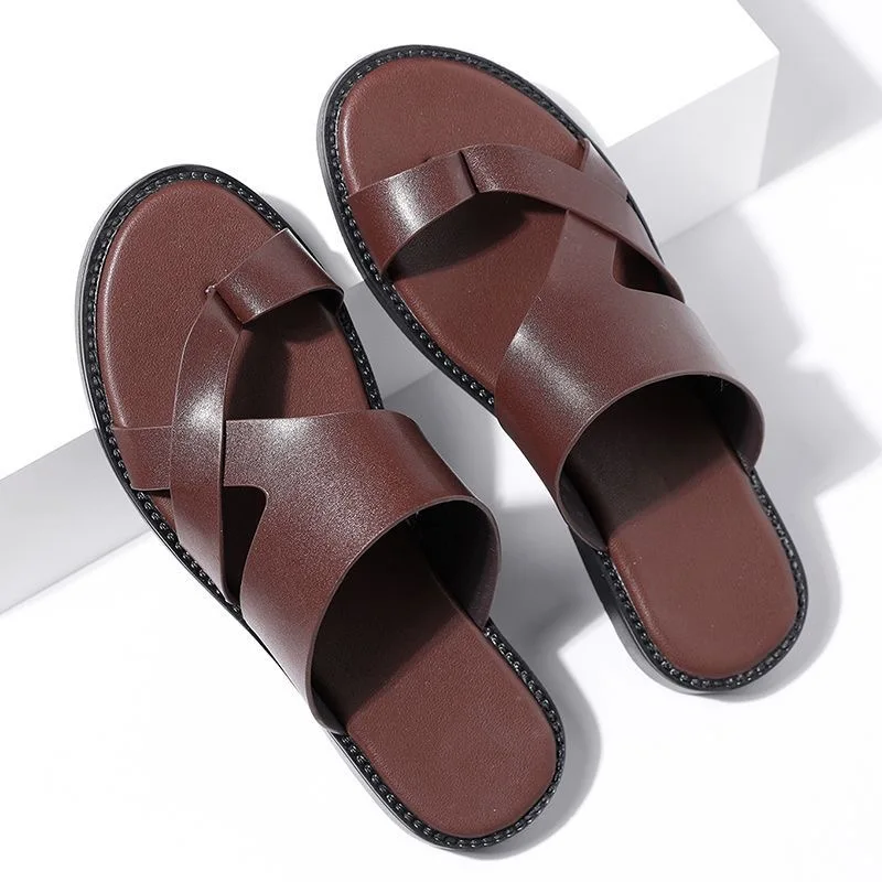 Trendy Men's Cross Strap Sandals Smooth Anti-Slip Wear-Resistant Summer Outdoor Business Casual Slip-On Slippers-HX25333 view 3
