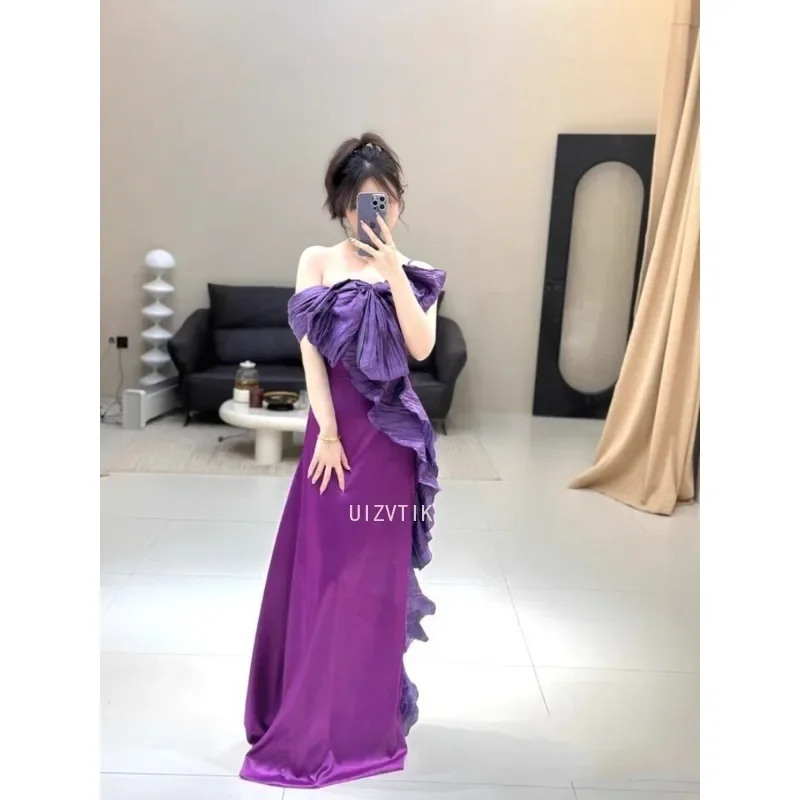 

Elegant Temperament Wedding Party Vestidos Pleated Design Slim Waist Evening Dresses Strapless Sling Prom Dresses Customized