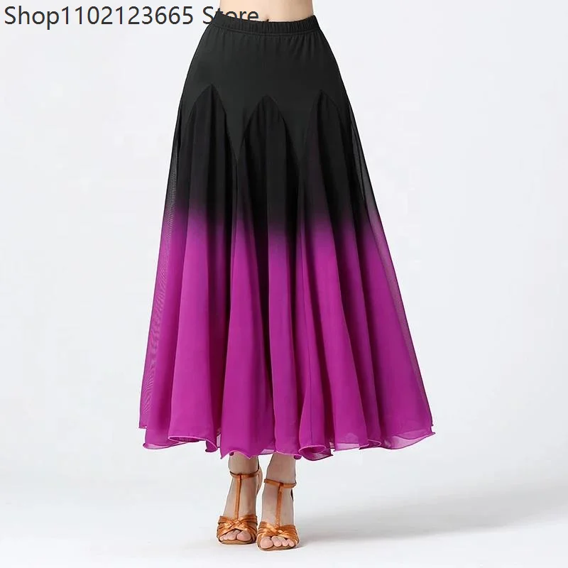 

Новый современный танцевальный костюм для выступлений на сцене, женская длинная юбка с градиентным цветом, пышное платье для латиноамериканских танцев и вечеринок