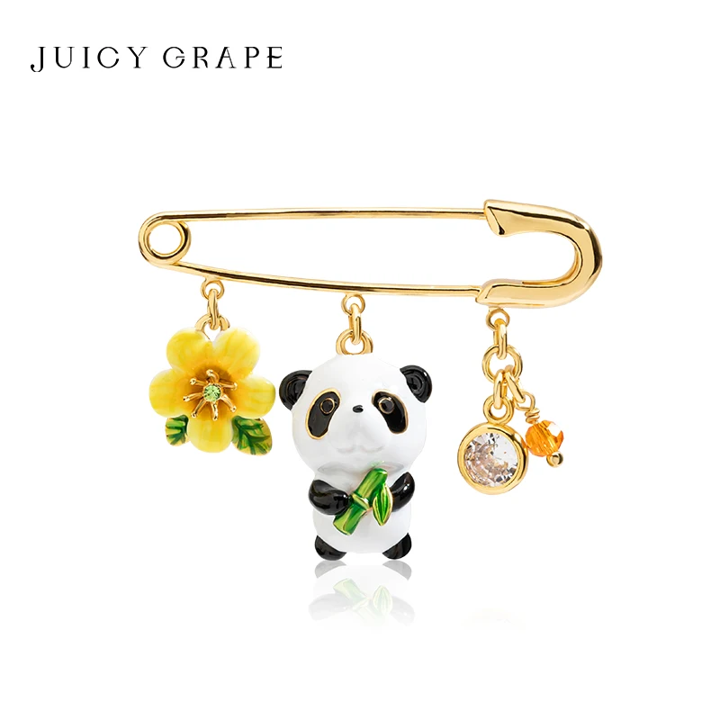 

Золотистая эмалированная брошь-булавка с ручной росписью «Сладкая виноградная панда» в цветочном стиле, украшение для лацкана, подарок для женщин