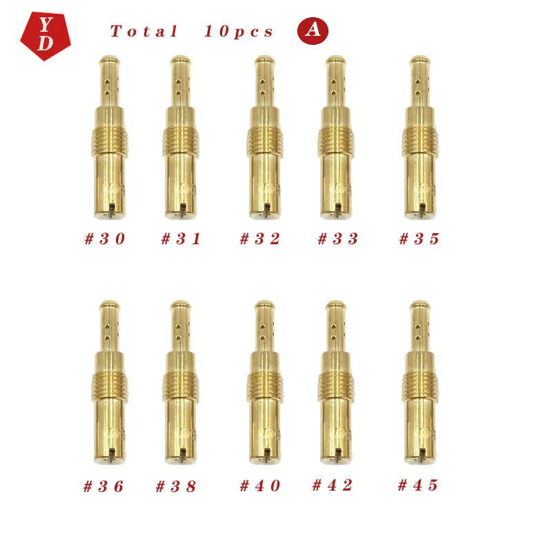 10 Pcs a Set Motorcycle Carburetor Injector Nozzle Main Jet Carburetor Slow Pilot Jet For PWK OKO CVK  the Size 30 -78