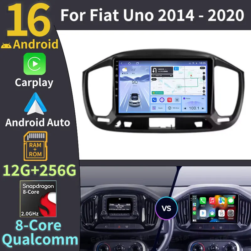 Radio Multimedia para Auto con GPS, Android 16, Carplay, WIFI+4G y DSP para Fiat Uno 2014 2015 2016 2017 2018 2019 2020
