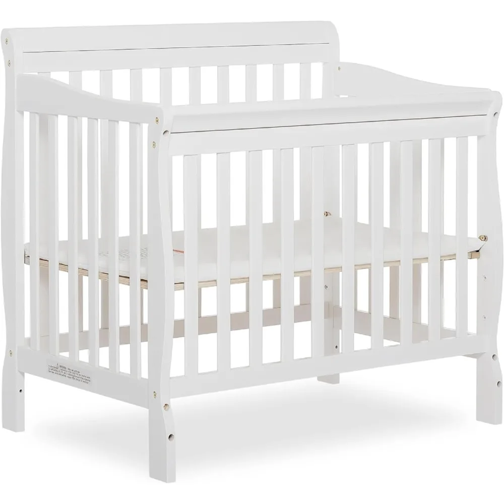 4-in-1 Convertible Mini Crib In White, Greenguard Gold Certified, Non-Toxic Finish, New Zealand Pinewood