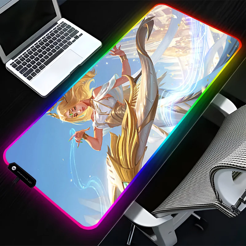 

RGB LED Mouse Pad Computer Gamer Accessories Mouse Mat Rubber Keyboard Pad Non Slip Mousepad L-league Of Legends Sona Desk Mat