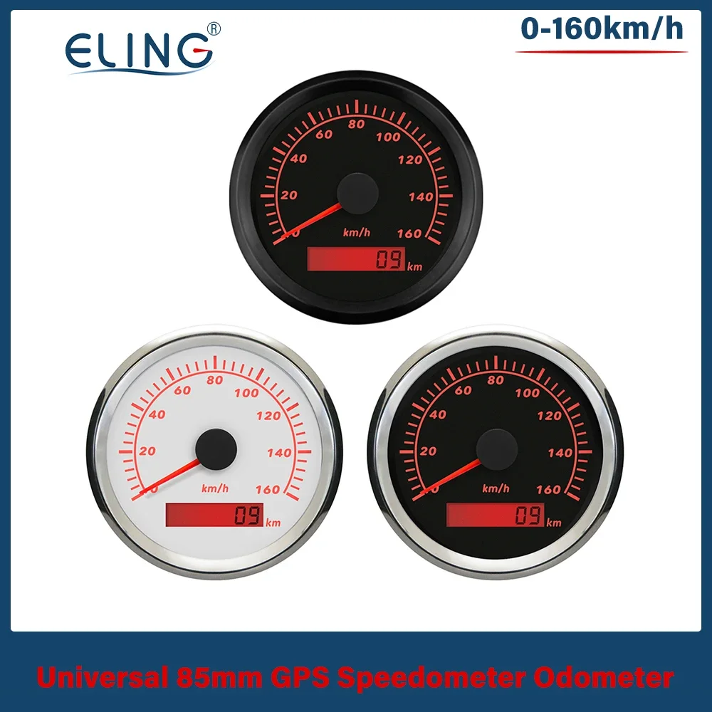 ELING 85mm GPS Speedometer Gauge 0-120km/h 0-160km/h 0-200km/h 0-300km/h for Car Truck Boat with Red Backlight With GPS Antenna