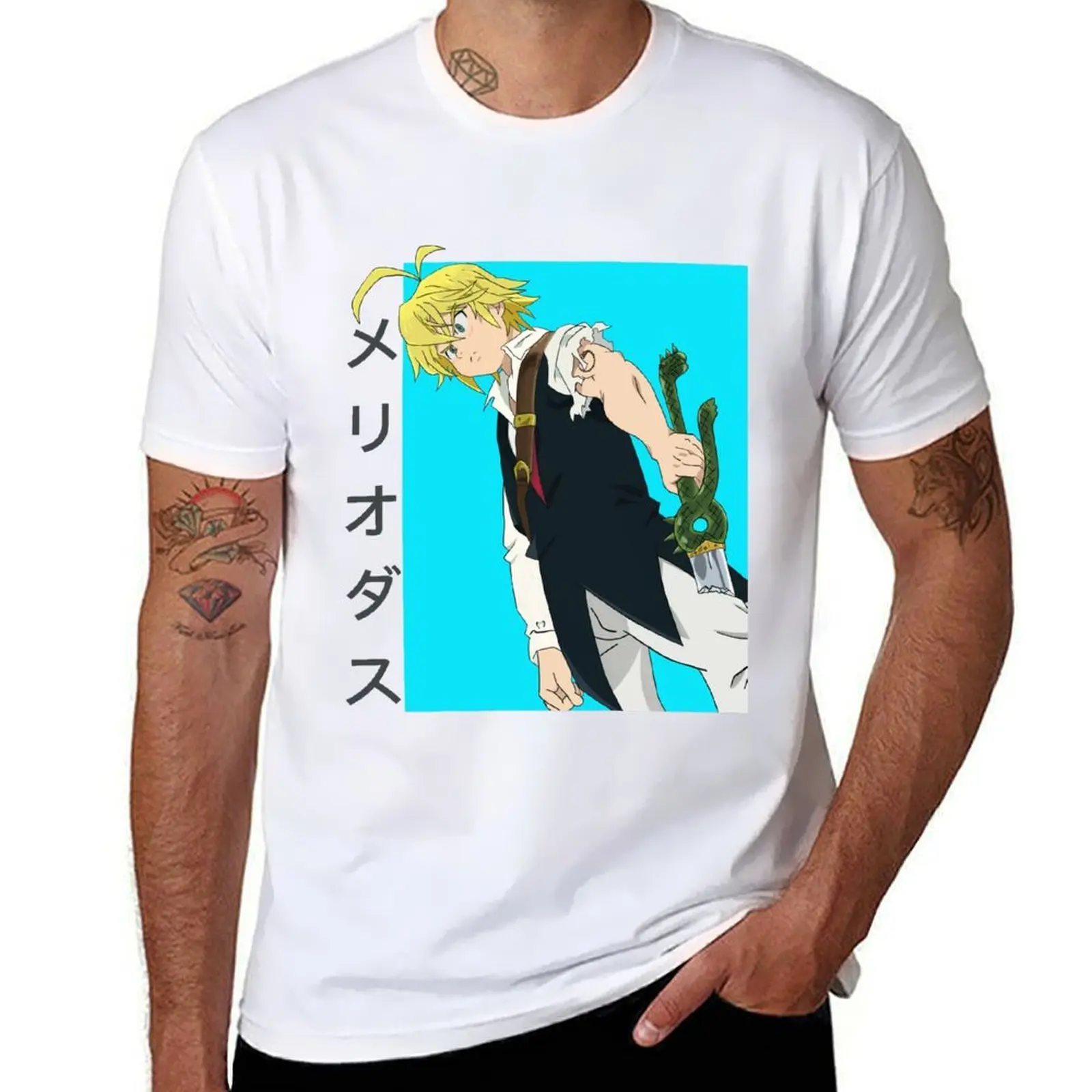 

Meliodas with name in Japanese T-Shirt t shirts cotton 100% t shirts for man graphic tees T-Shirt