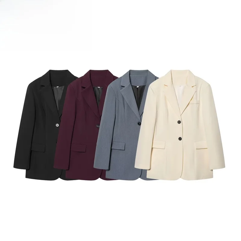 

Fashionable Slim Fit Women's Suit Jacket RS Elegant Versatile Outerwear Polyester Fiber Short Length V-Neck Long Sleeve Coat