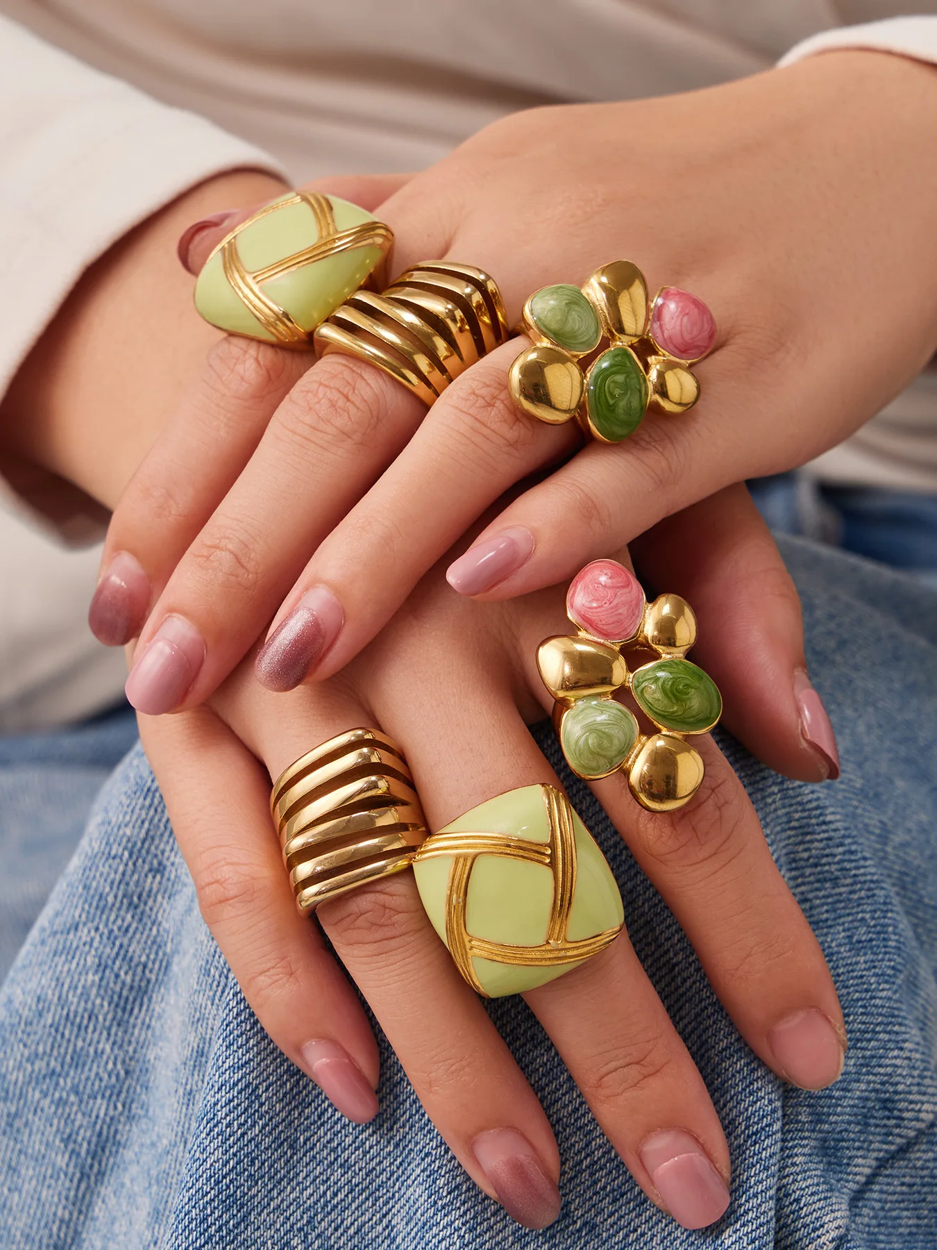 Übertrieben Bunter Emaille-Tropfenring aus 316L Edelstahl mit 18K Goldplattierung für Damen, Wasserfest und Farbecht – Detail 5