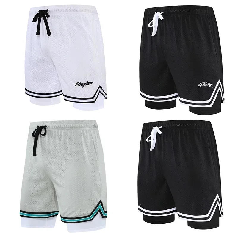 Fake Two Basketball Shorts Loose American Fast-drying Men Women Pants Summer Fitness Training Running Sports Five-point Trousers