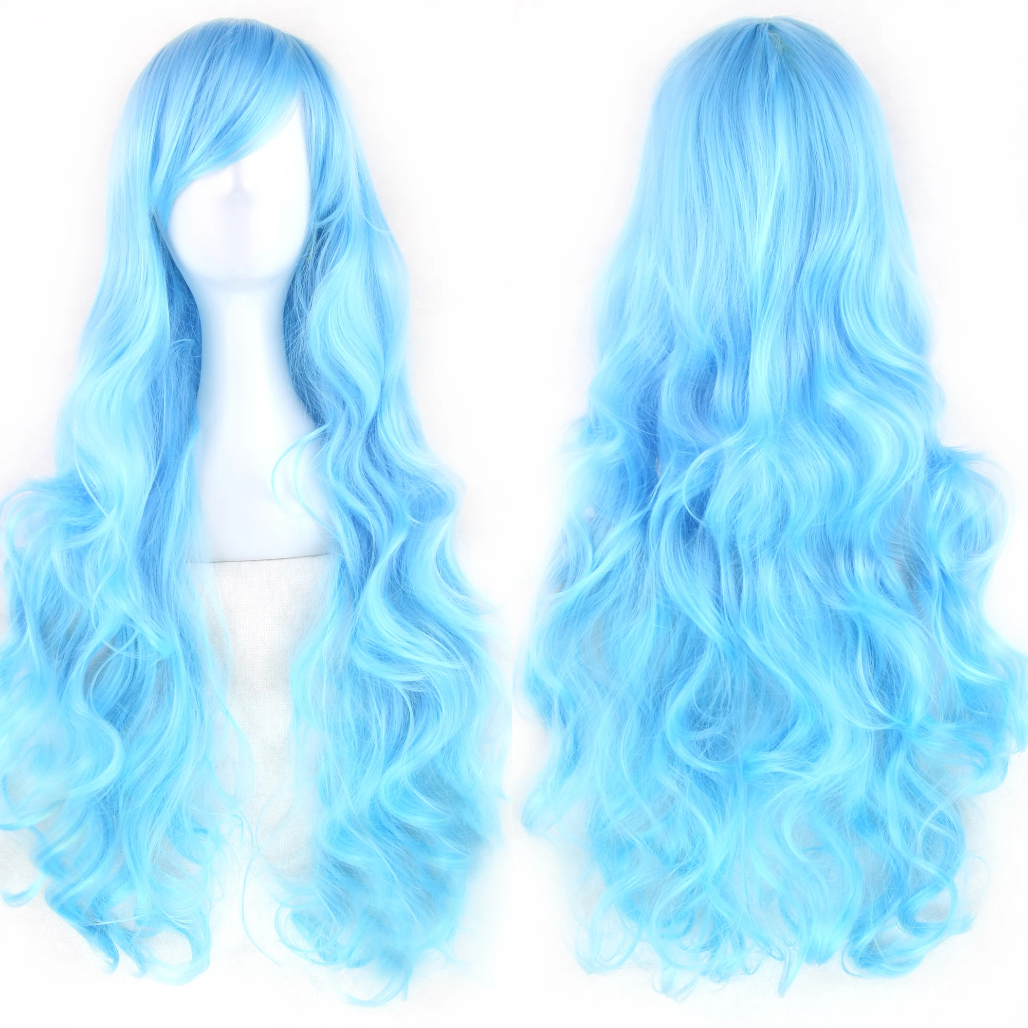 Agulha de cabelo sintético feminina, peruca longa, resistente ao calor, roxa, preta, encaracolada, para cosplay