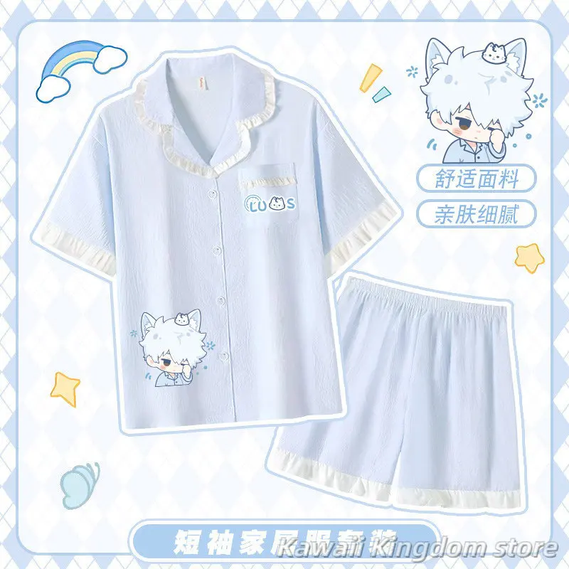 Conjunto de Pijama con Estampado de Anime Link Click Lu Guang Cheng Xiaoshi Qiao Ling, Manga Corta, Pantalones Cortos, Cuello Solapa, Ropa Casual para el Hogar
