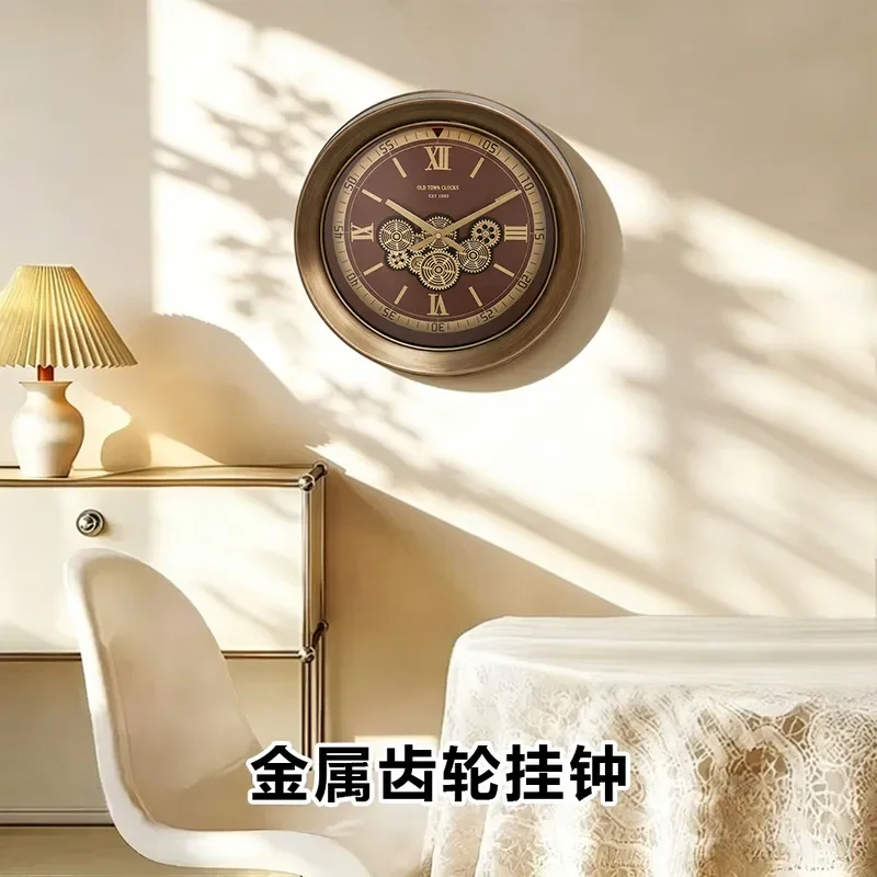 American retro gear wall clock old hollow gear clock living room lobby decoration wall clock spot