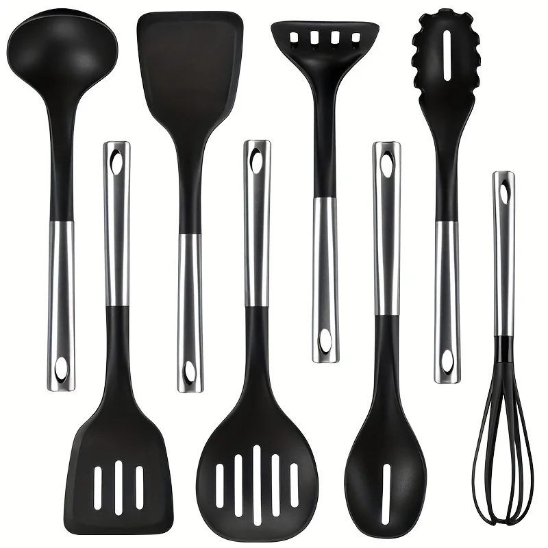 

8pcs silicone cooking tool set spatula for stir-frying vegetables, heat resistant non-stick spatula, noodle strainer -L9195