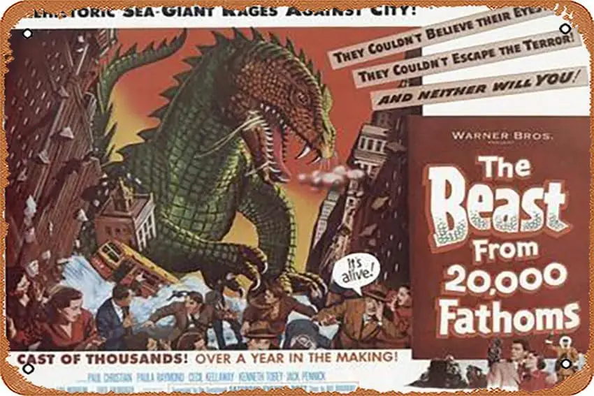 Metal Tin Sign 8 X 12 Inch - The Beast From 20,000 Fathoms, 1953 - Poster Metal Plaque Cafe, Bar, Home Wall Decor