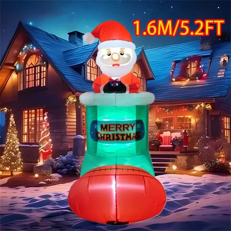 

Santa in Shoe 1.6M/5.2FT Inflatable Toys Christmas Decorations Built-in LED Lights Outdoor Inflated Party Garden Ornament Decor