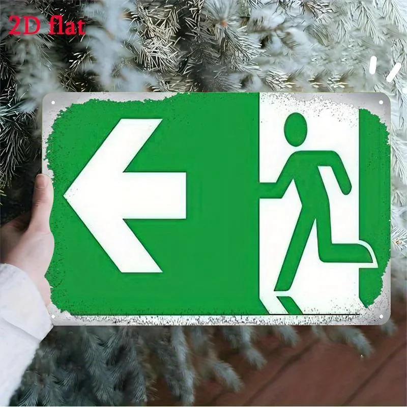 Metal Escape Sign - Green & White Emergency Exit Directional Symbol,  Durable Safety for Home Office Hotel Mall Decor,