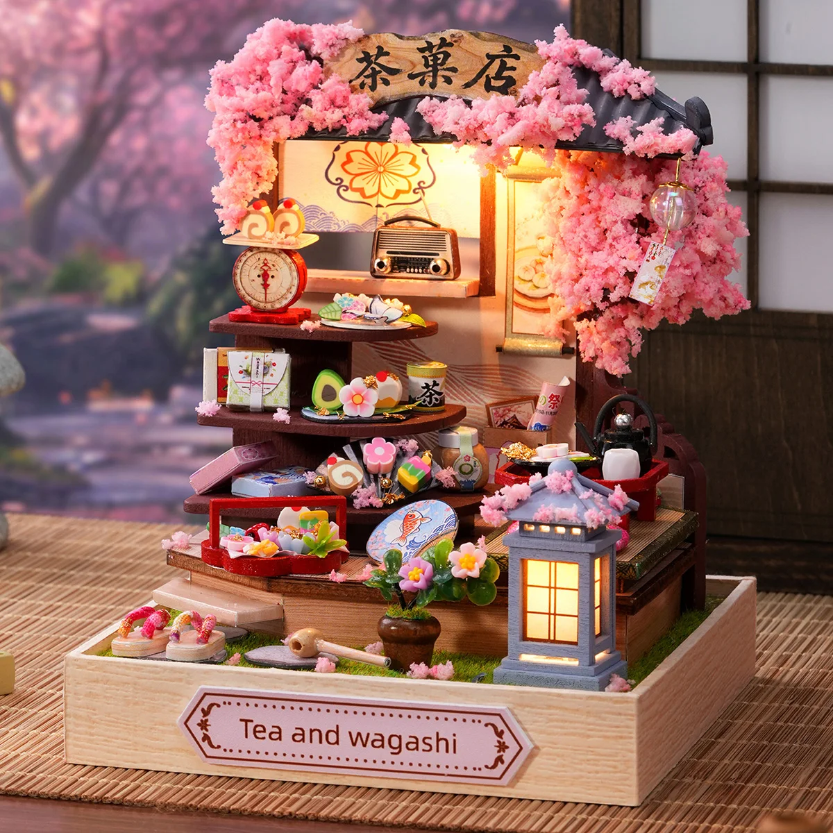 DIY 3D Wooden Japanese Tea and Wagashi Store Cottage Miniature Model Kits Mini Casa Jigsaw Puzzles for Friends Birthday Gifts