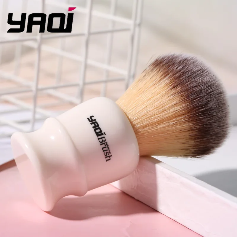 YAQI 22 مم فرشاة حلاقة الشعر الاصطناعية الصفراء ومجموعة صابون خشب الصندل - مقبض من الراتنج، هدية للعناية باللحية أثناء السفر للرجال #3