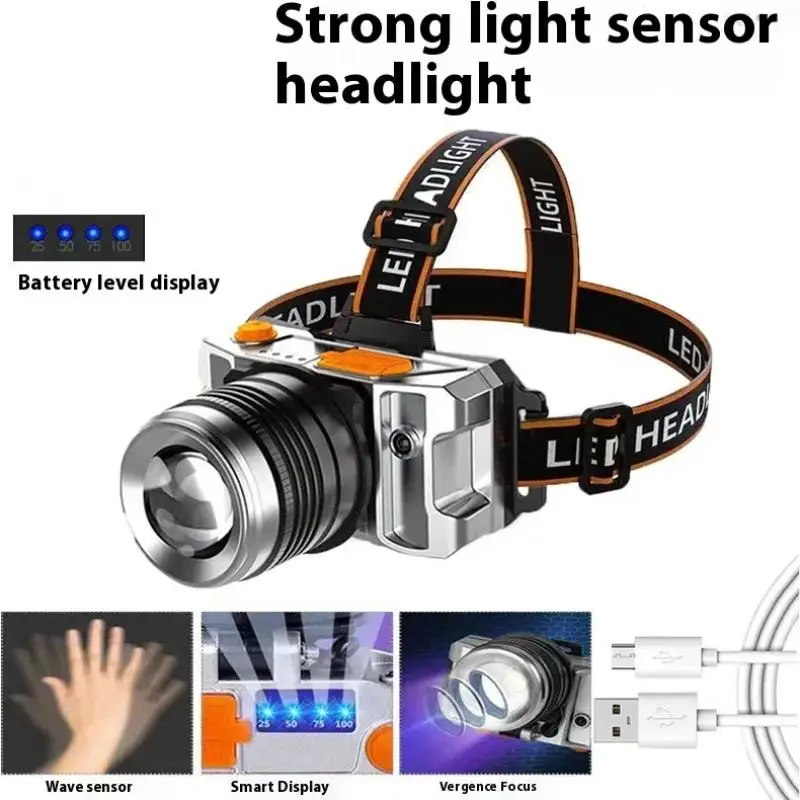 

LED Sensor Headlamp Camping Search Light Head Flashlight Rechargeable Powerful Head Lamp Front Lanterns Headlights