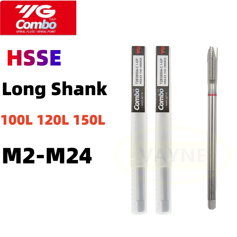 

YG JIS Standard HSSE Metric Long Shank Spiral Pointed Tap M2M3M5M6M8M10M12M14M16M18M20 100L 120L 150L Machine Screw Thread Taps