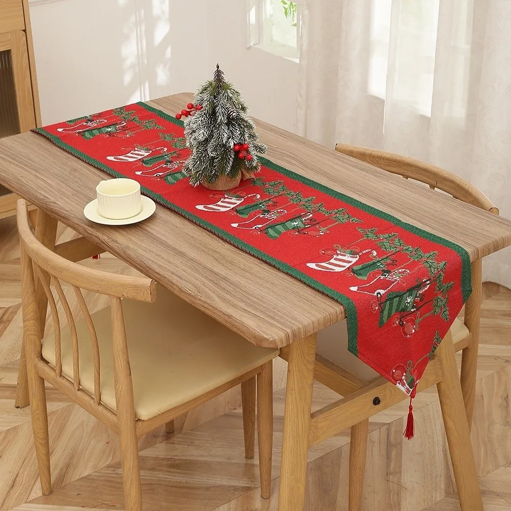زهرة التباين اللون عيد الميلاد الجدول عداء الأحمر السلس سانتا كلوز مفرش المائدة 180x33 سنتيمتر ثلج عيد الميلاد سطح المكتب الديكور الهدايا
