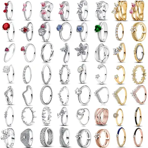 Mother's Day Gift 925 Sterling Silver Red White Rings For Women Zircon Sparkling Fine FIt Lovers Wedding Anniversary