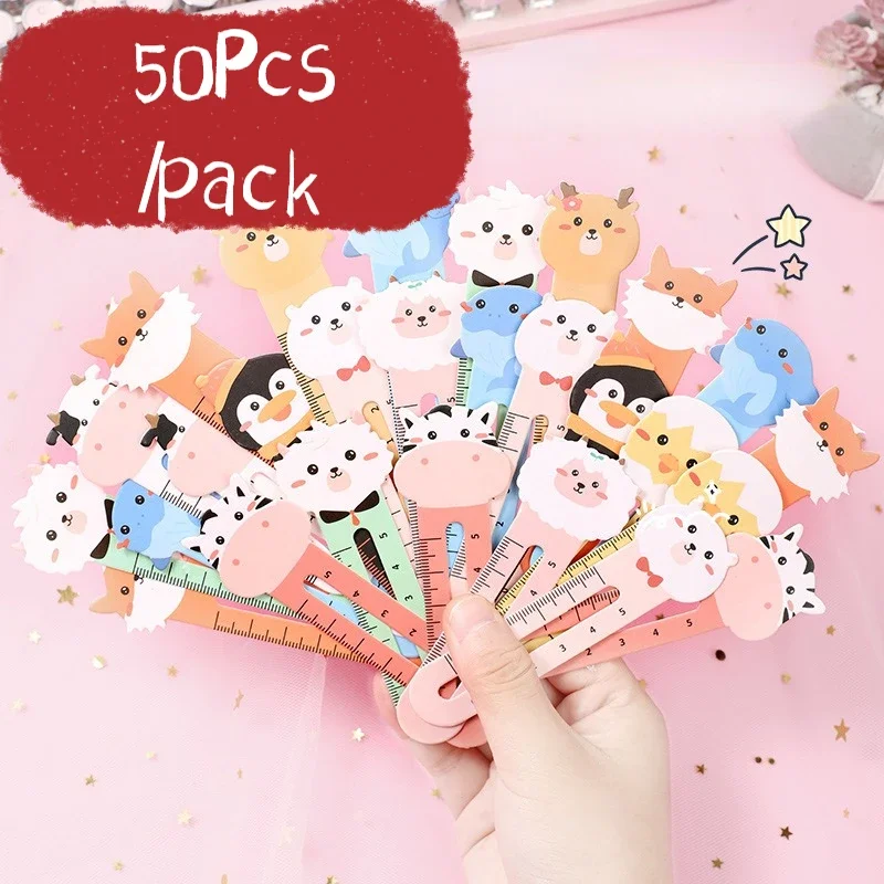 50Pcs/pack Cartoon Animal Bookmark Cute Bear Kitten Student Ruler Bookmark Students Supplies Bookmarks for Books