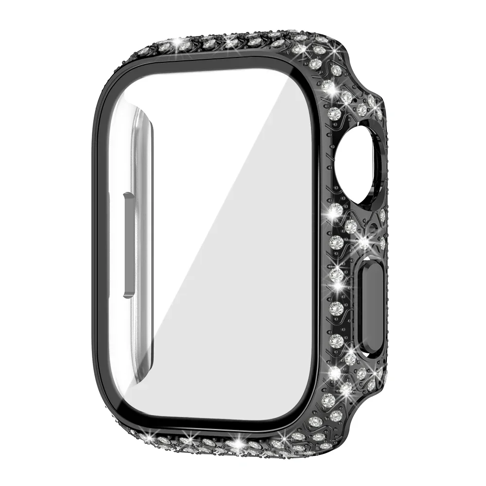 Boîtier en verre diamant + couvercle pour Apple Watch, protecteur d\'écran iWatch, étui de protection, série 7, 8, 9, 41mm, 45mm