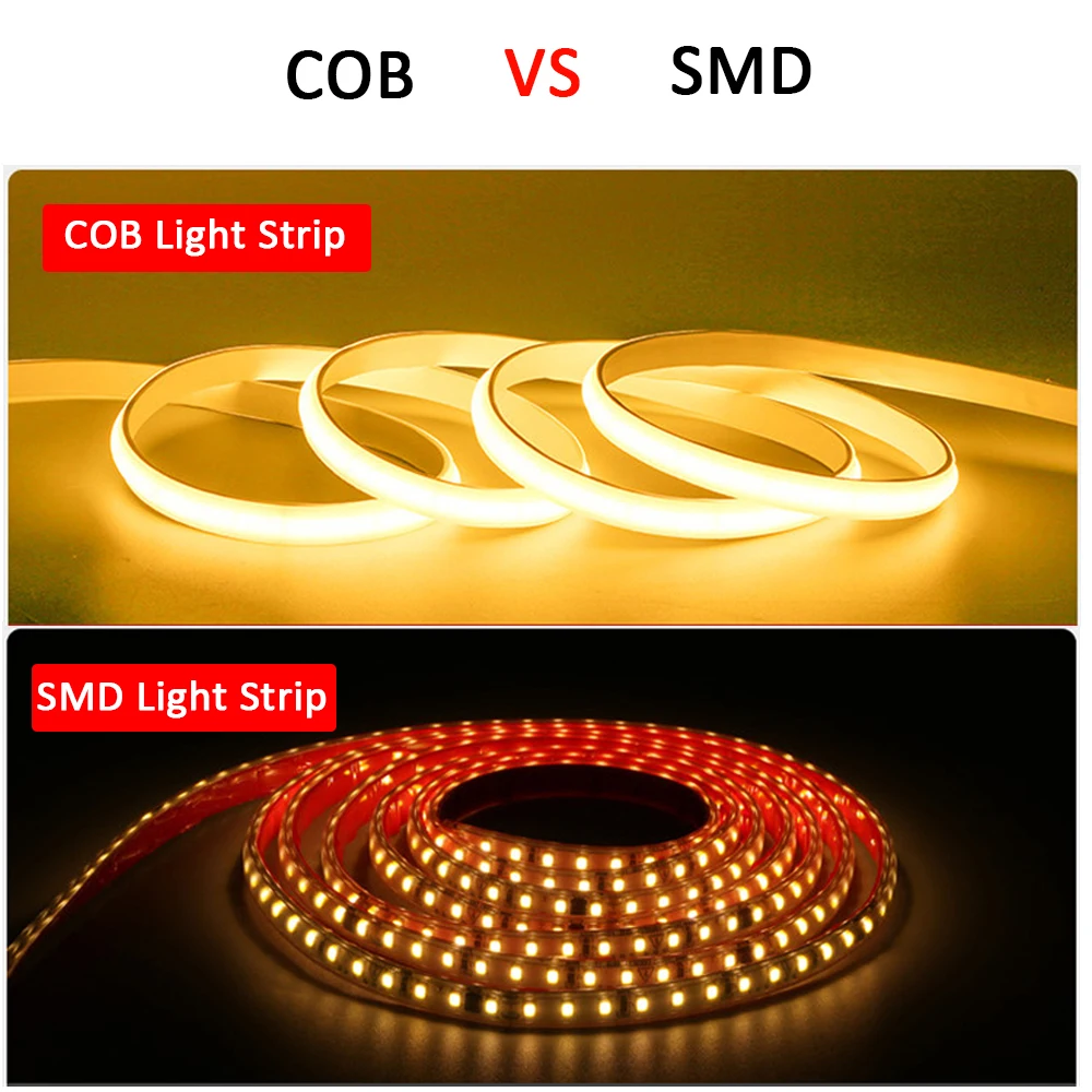 High Brightness 220V COB LED Strip Light Adhesive Waterproof Flexible Ribbon LED Tape Light for Bedroom Kitchen Outdoor Lighting