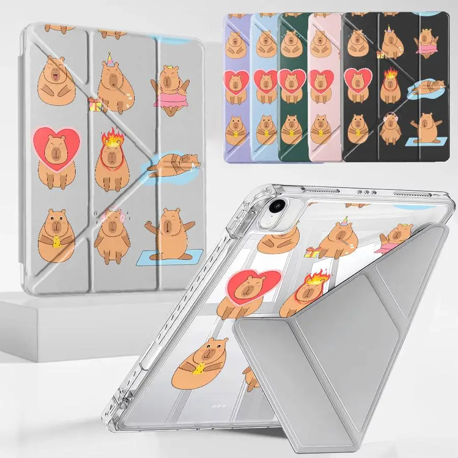 Full Screen Capybara Design Holder Cover Tablet Case For iPad Pro 2025 Pro 11th 10th 9th 8th 7th 12.9inch Mini 6 7 Air 4 5 M3 M2