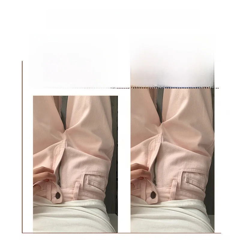 Jeans casual a gamba larga a vita alta Pantaloni in denim da pendolarismo con taglio dritto allentato da donna Rosa Versatile e confortevole Faion estivo