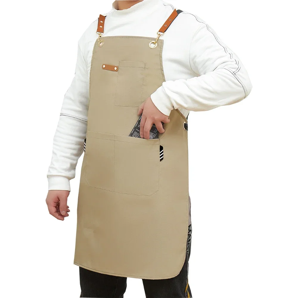 Unisex Waterproof Work Apron For Men Canvas Black Apron Bib Adjustable Cooking Kitchen Aprons For Woman With Tool Pockets