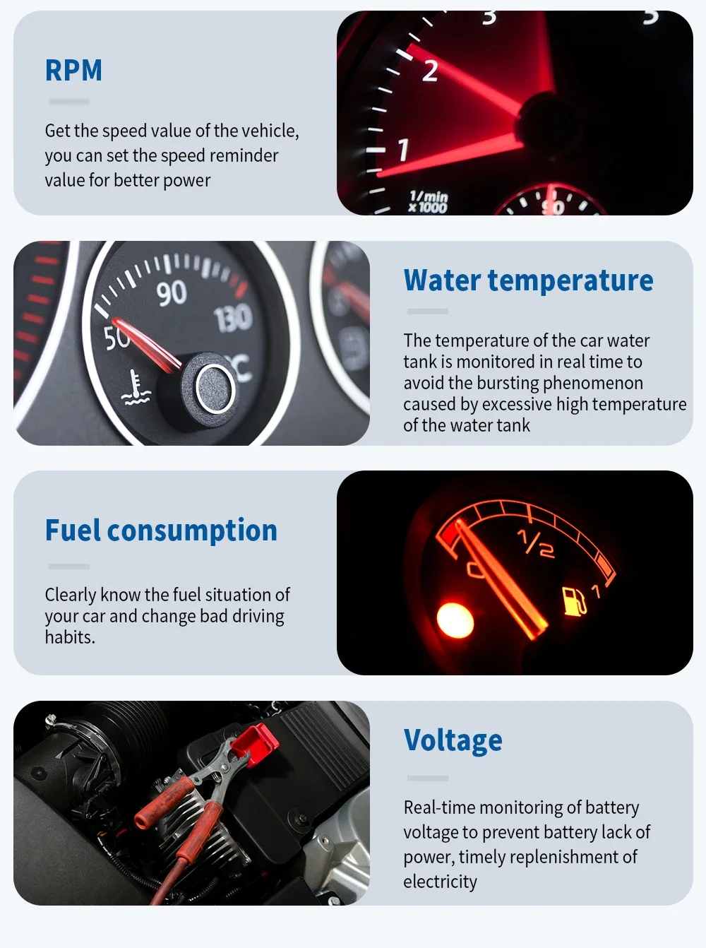 B3 OBD HUD Auto Head-Up-Display Digitaler Geschwindigkeitsmesser Drehzahlmesser Wassertemperatur Voltmeter Alarmfunktion Elektronikzubehör für Benzinfahrzeuge – Detail 8