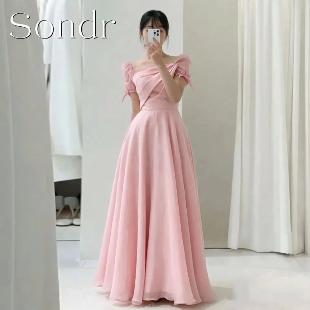 

Sondr Customized Lovely Short Sleeves Korean Wedding Dresses A Line Floor-Length Silk Organza Evening Party Dress Prom Gown