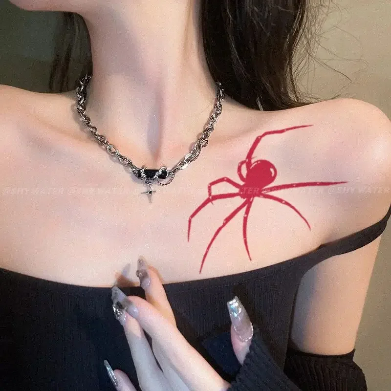 Pegatinas de tatuaje de araña para mujer, tatuajes temporales impermeables, tatuaje falso Sexy, tatuaje duradero, brazo, clavícula, Punk