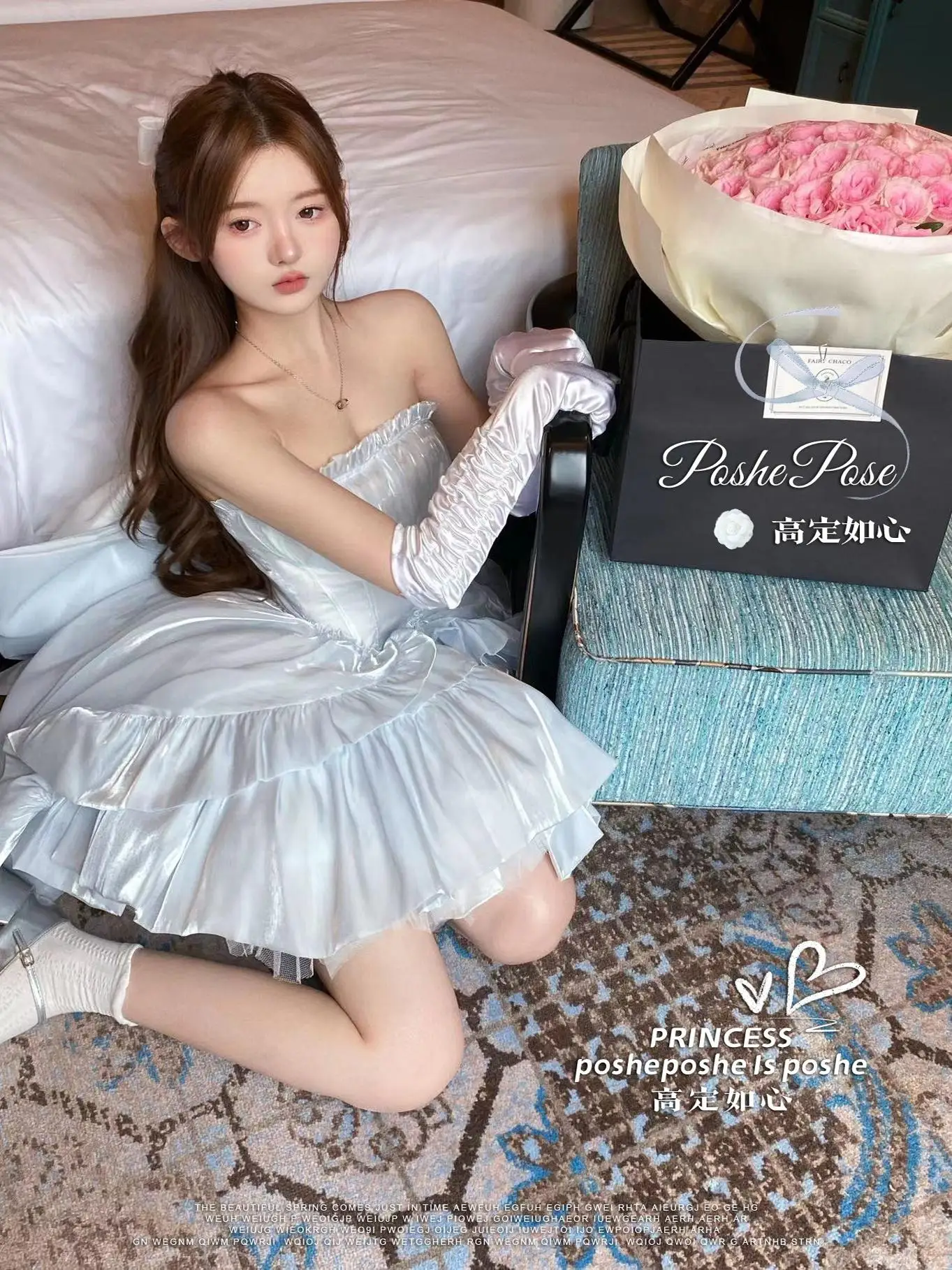 فستان قصير مثير مكشوف الكتفين للنساء فستان أميرة لوليتا لامع عصري مع فيونكة كبيرة الحجم + ذيل + رقبة رسن #4