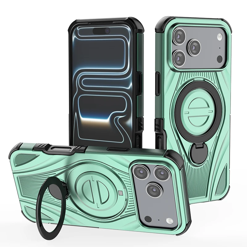 Robuste Panzerhülle mit Magnetring und Stoßschutz für iPhone 17 Air 17ProMax 16 Pro Max – Schutzhülle mit drehbarer Halterung