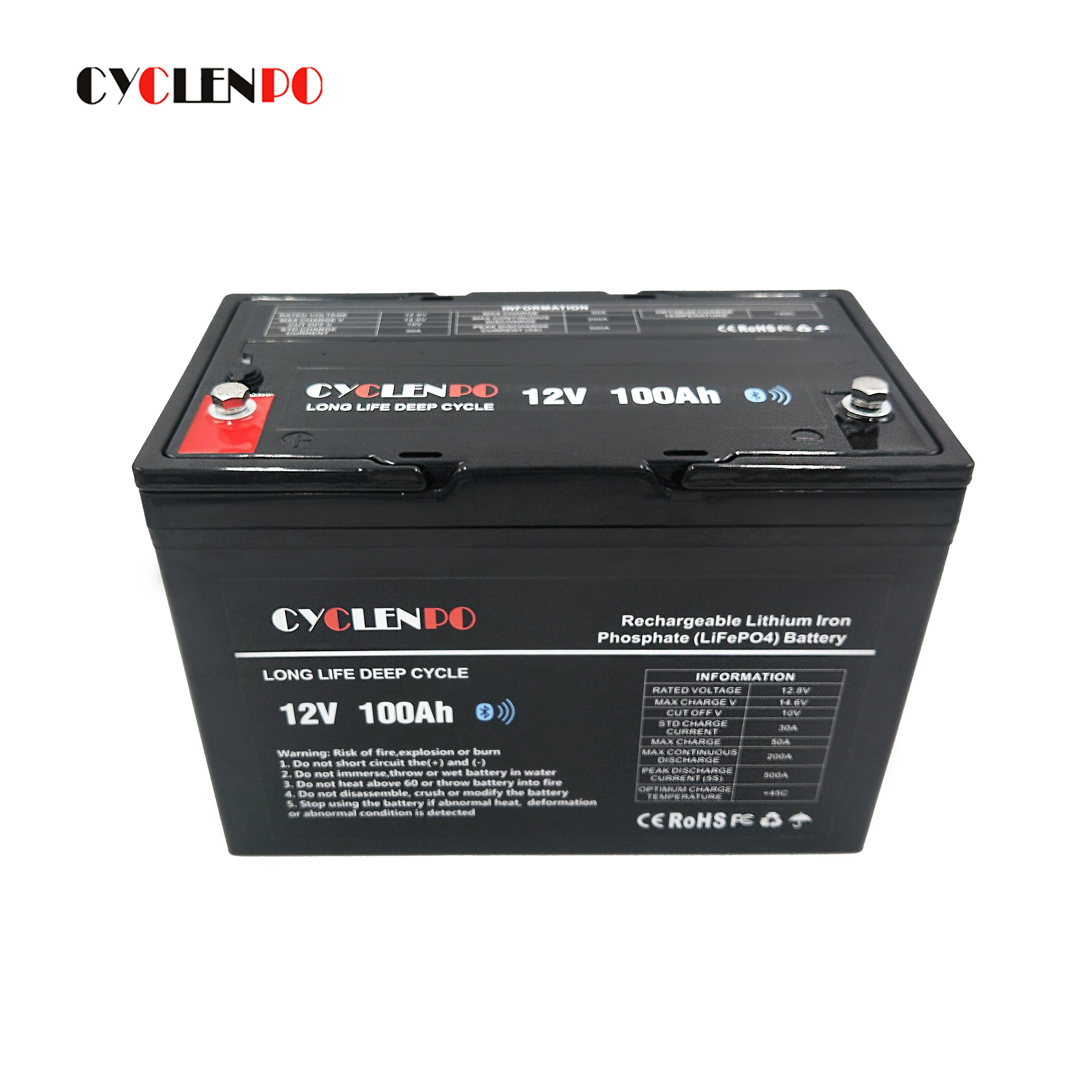 Smart controlled lifepo4 12v 100ah bt lithium ion battery