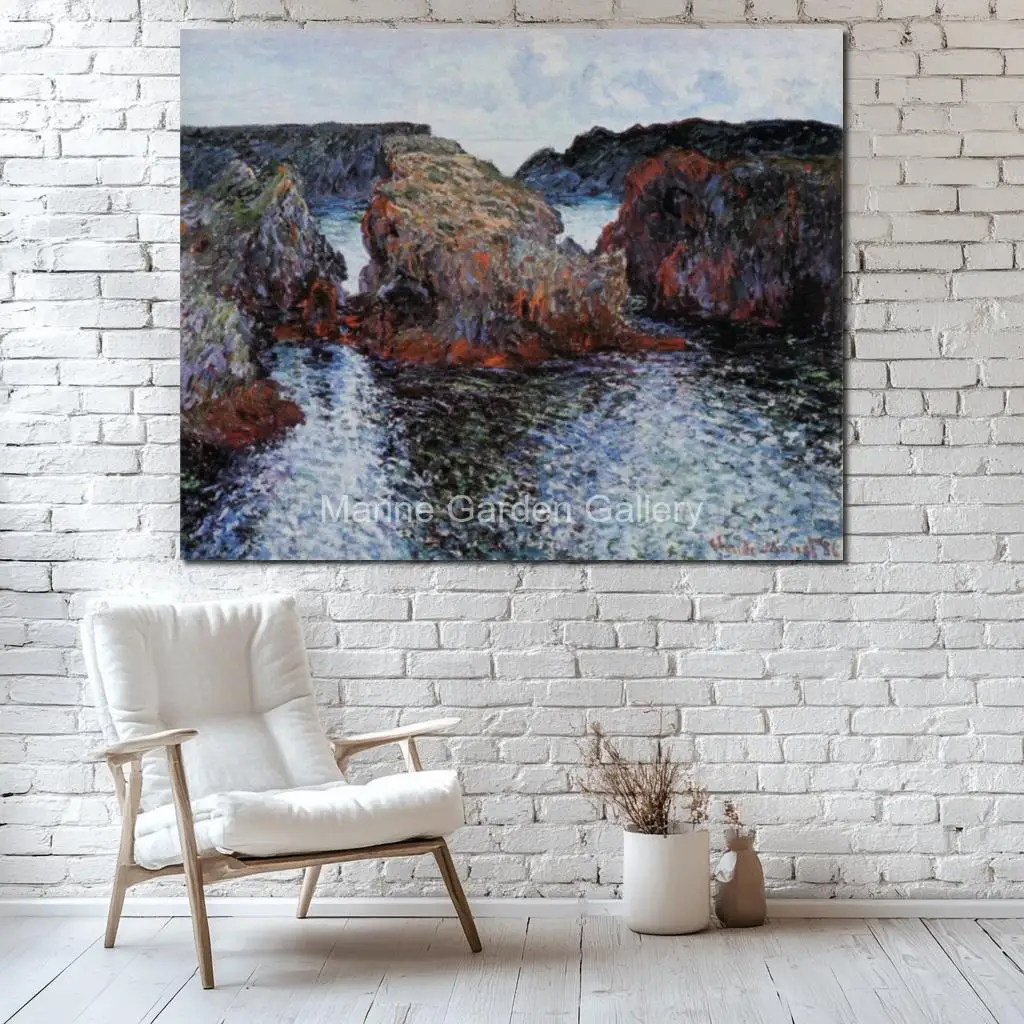 Belle Ile Rocks Port Goulphar Canvas Masterpiece Handmade Claude Monet Oil Painting Modern Seascape Wall Decor for Bathroom