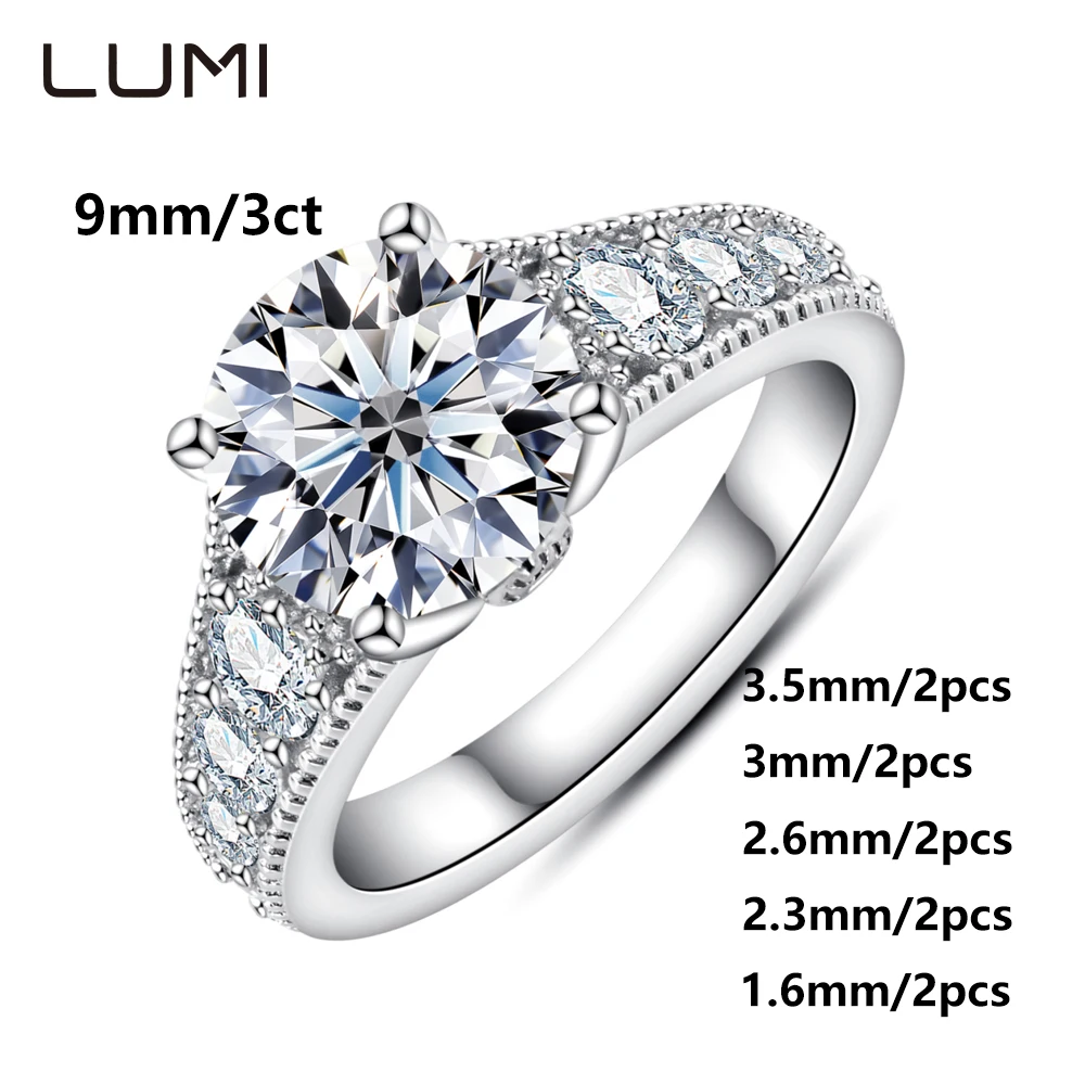 

Luxury 9mm 3cctw Moissanite Pure S925 Silver Ring for Lady Fine Women Jewelry Party Anniversary Birthday Present